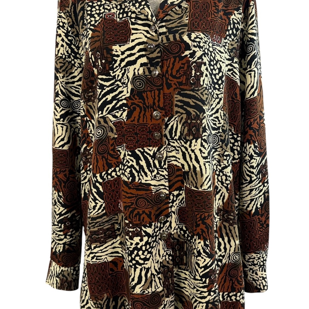 Michele Leslie California VINTAGE 90s Safari Patchwork Button-Down Blouse Size M - Picture 3 of 10